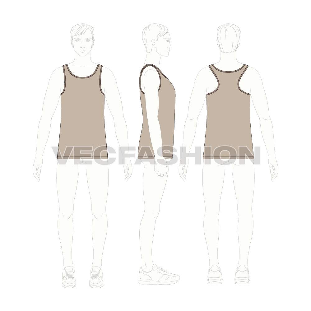 Mens racerback tank top flat sketch, croqui sketch
