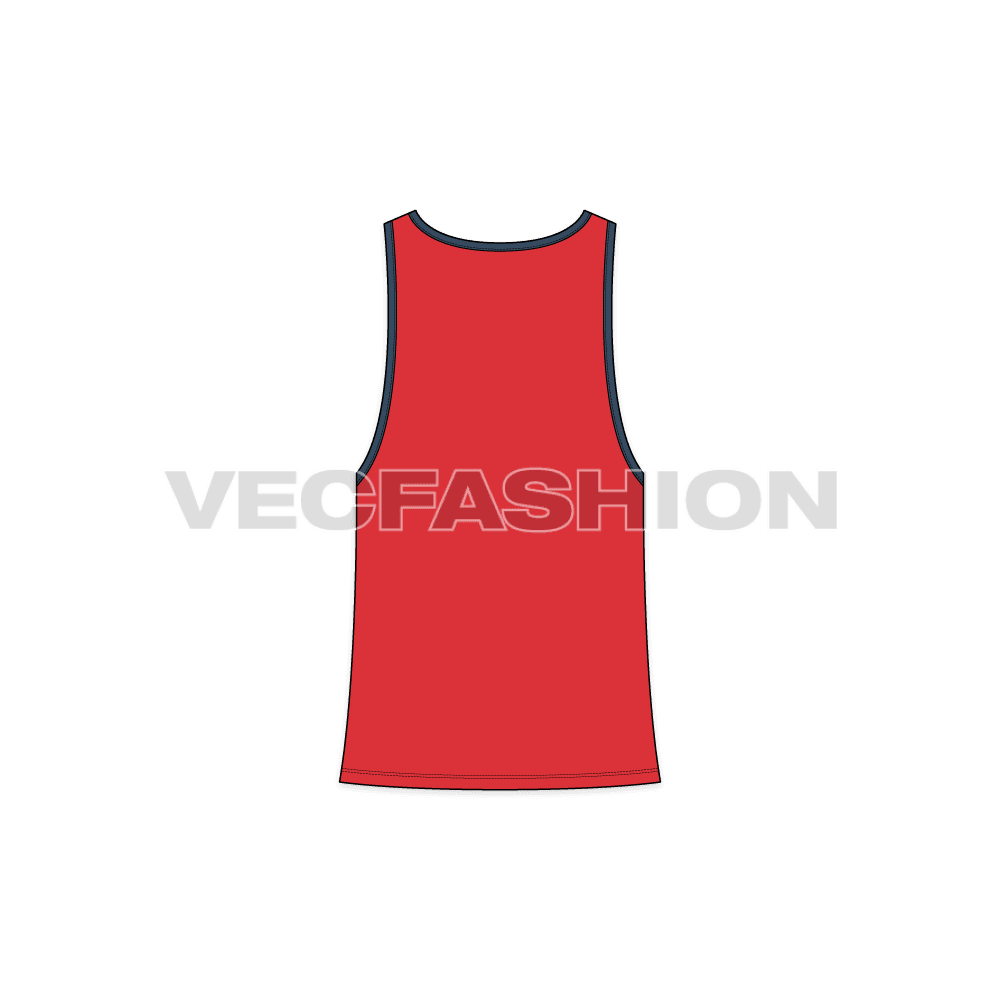 Mens racerback tank top flat sketch, back view