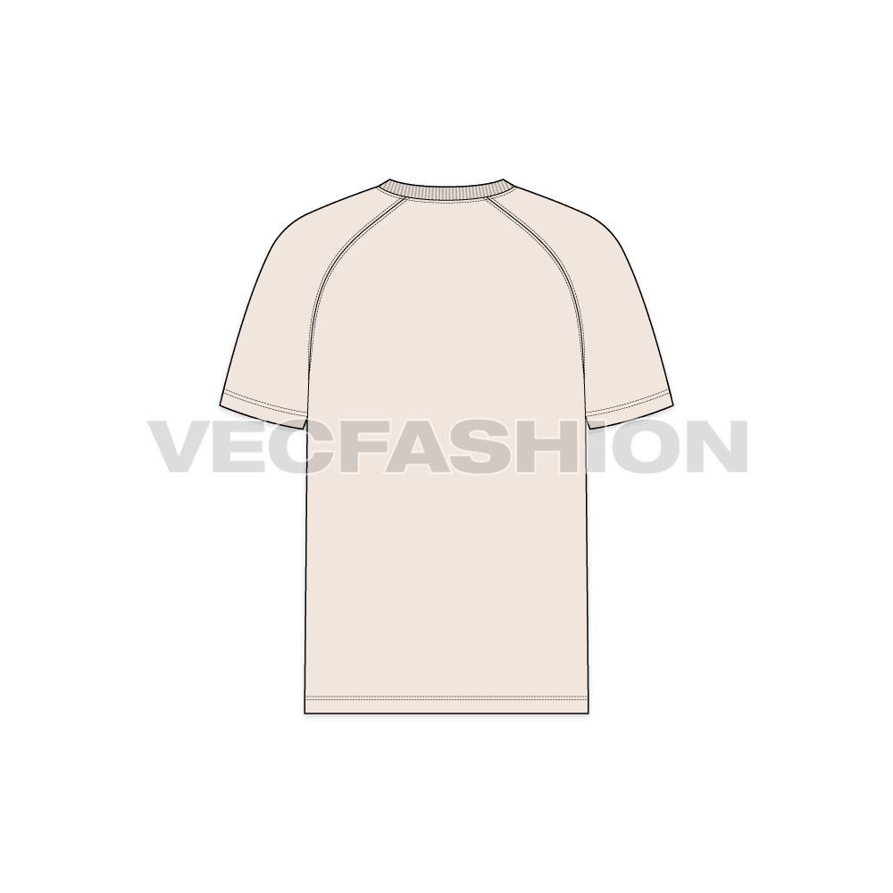 Mens raglan sleeve t-shirt flat sketch, back view