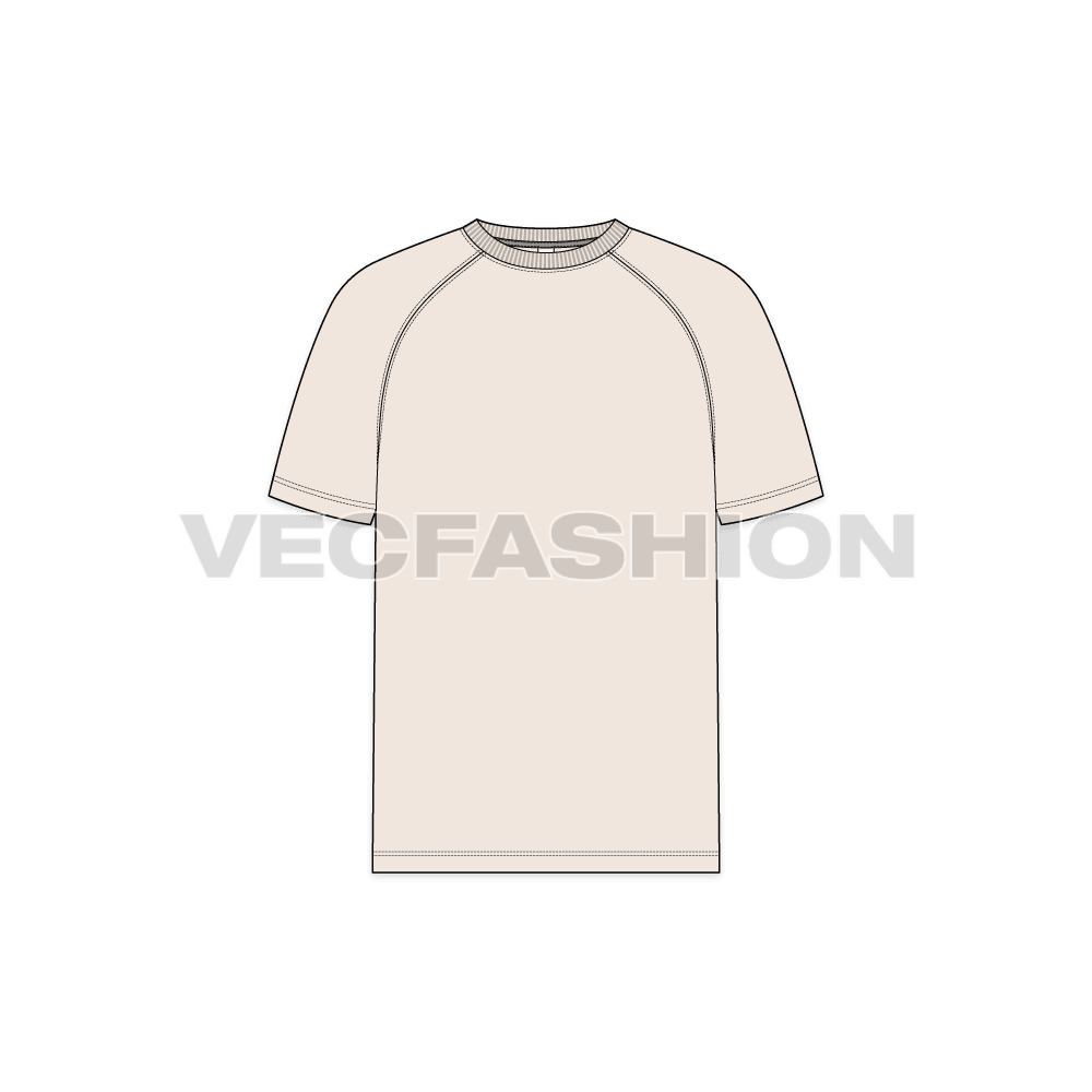 Mens raglan sleeve t-shirt flat sketch, front view
