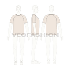Mens raglan sleeve t-shirt flat sketch, croqui sketch
