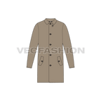 Mens Rain Coat or Mackintosh Coat Vector Template flat sketch, front view