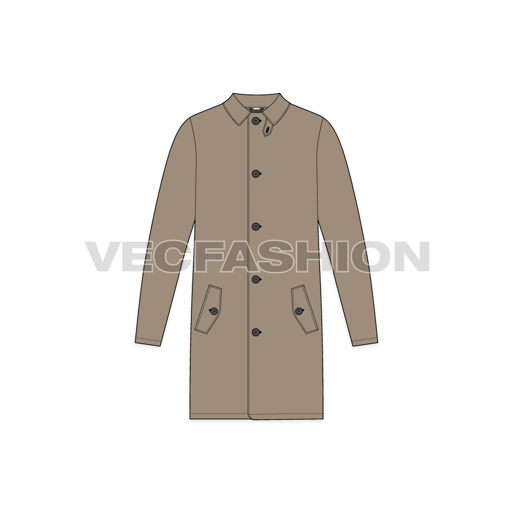 Mens Rain Coat or Mackintosh Coat Vector Template - VecFashion