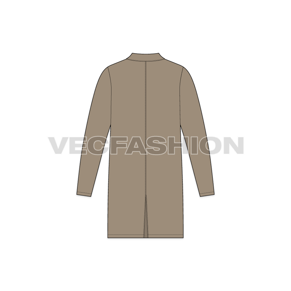 Mens Rain Coat or Mackintosh Coat Vector Template flat sketch, back view
