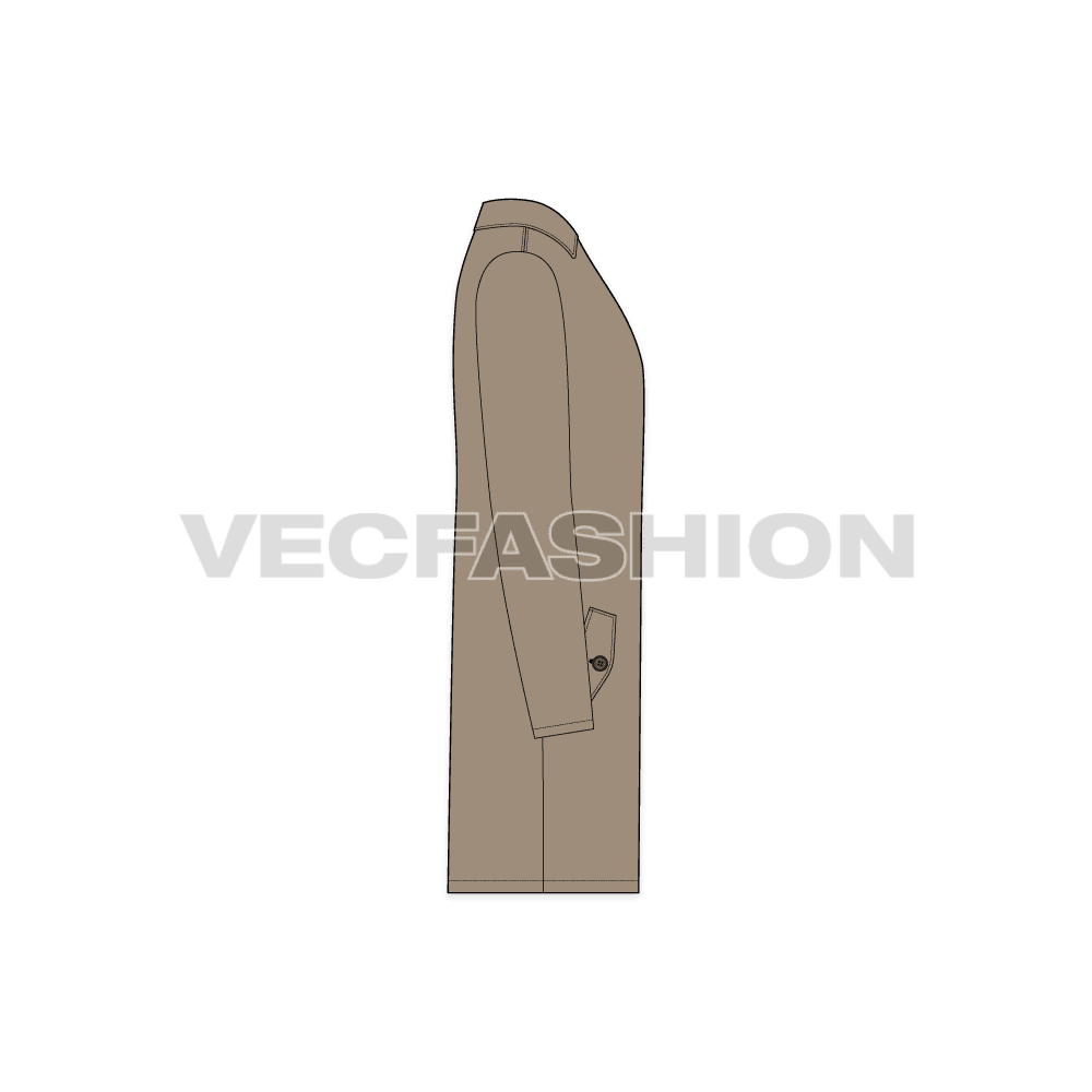 Mens Rain Coat or Mackintosh Coat Vector Template flat sketch, side view