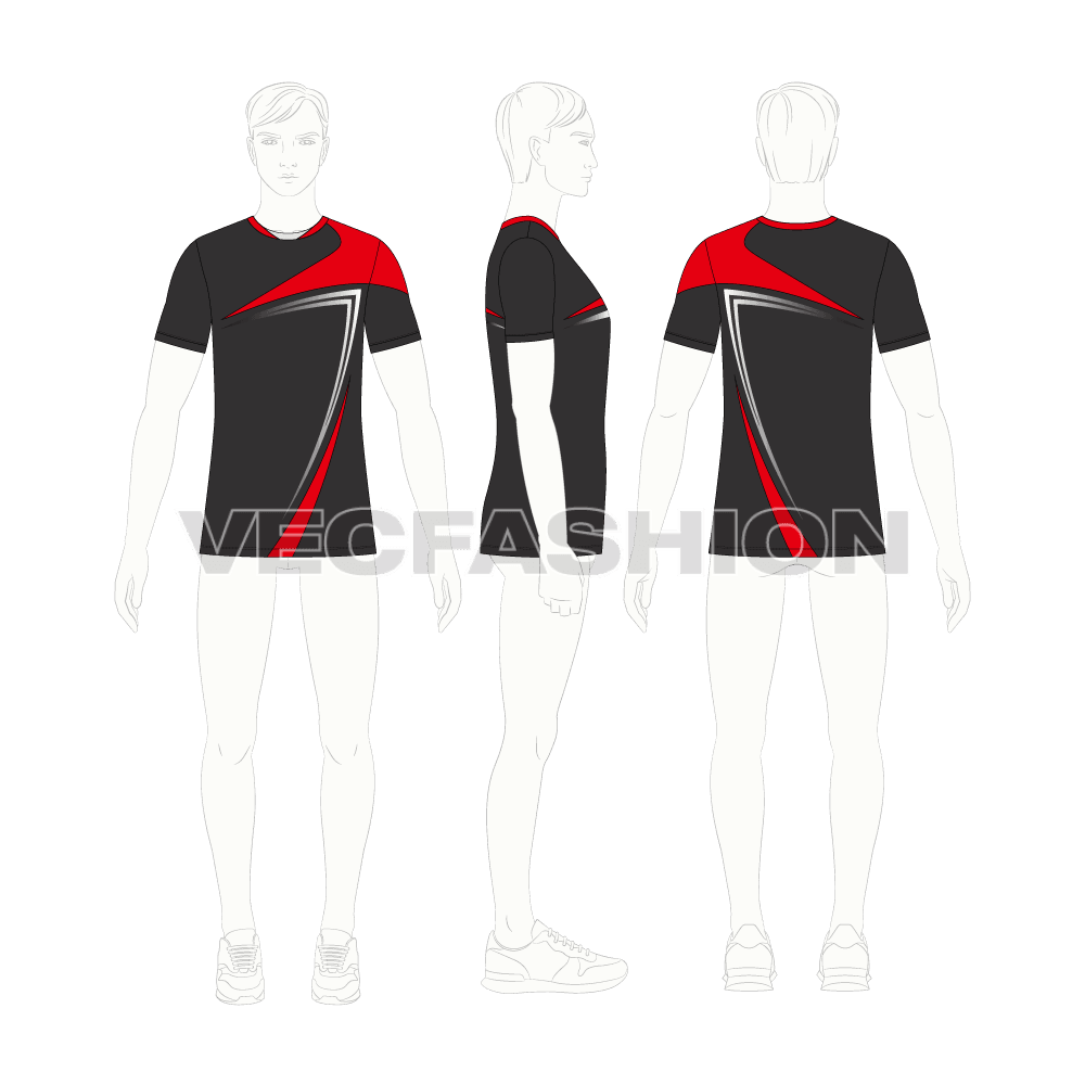 Mens rash guard moto sport shirt flat sketch, croqui sketch