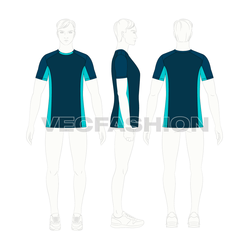 Mens rash guard sport shirt flat sketch, croqui sketch