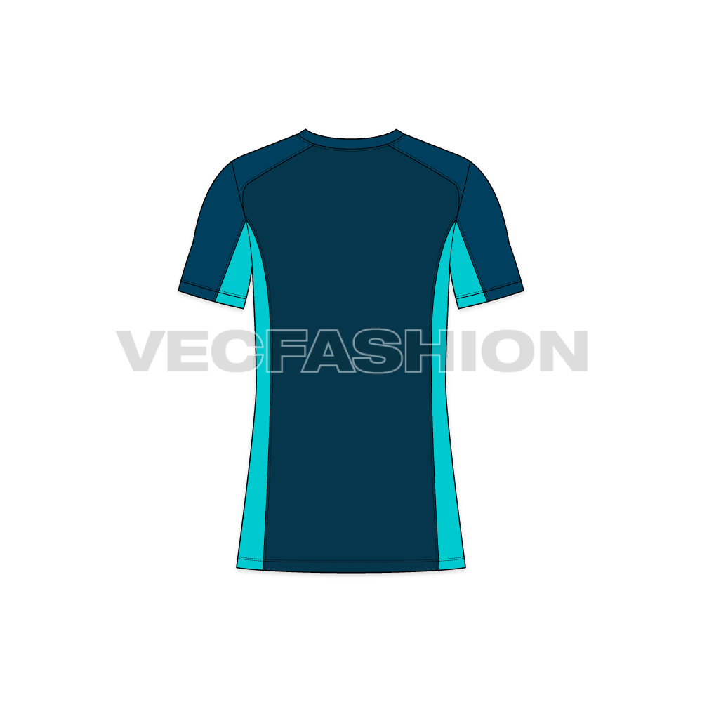 Mens rash guard sport shirt flat sketch, back view