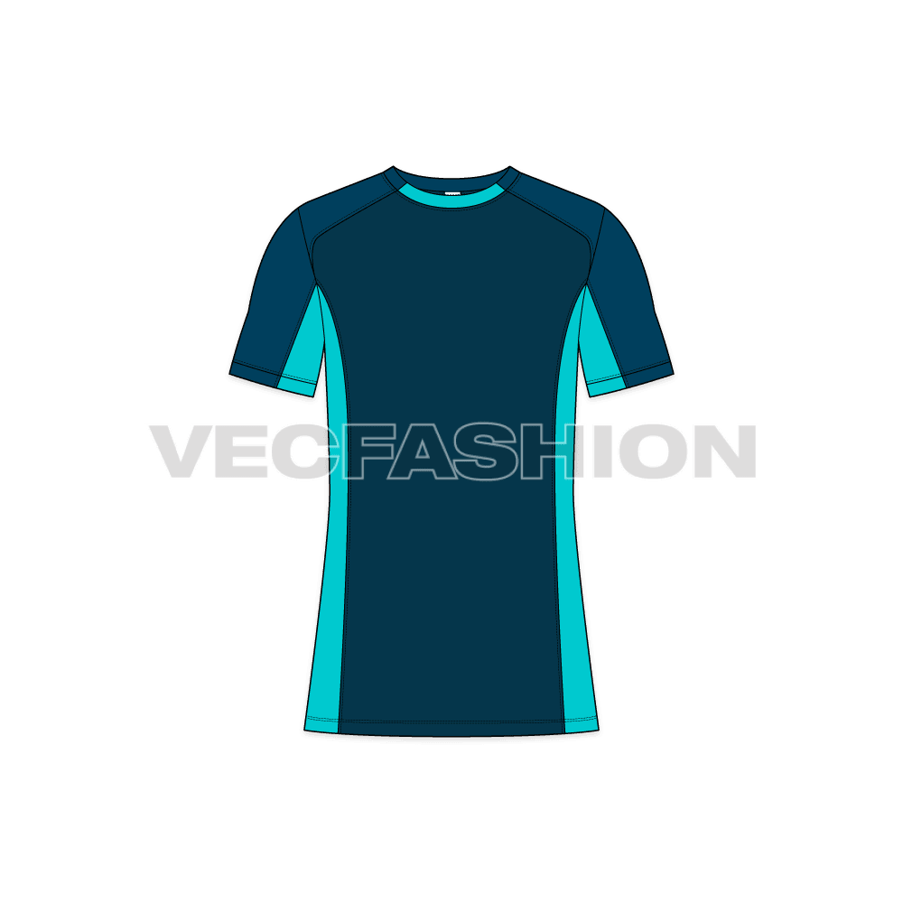 Mens rash guard sport shirt flat sketch, front view