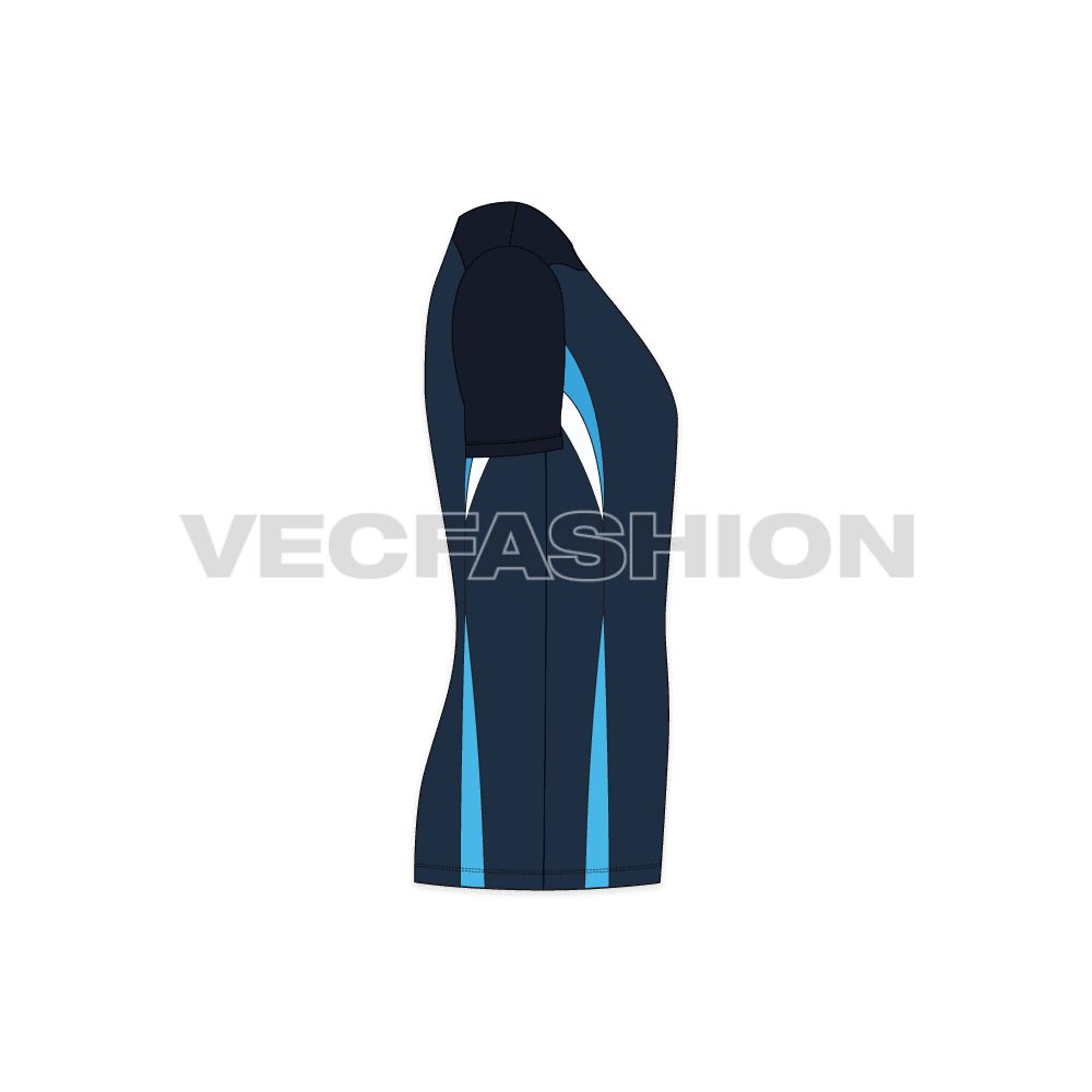 Mens rash guard sublimated t-shirt flat sketch, side view