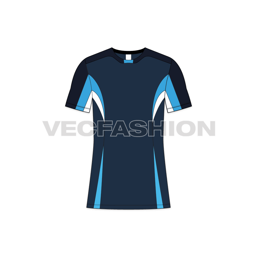 Mens rash guard sublimated t-shirt flat sketch, front view