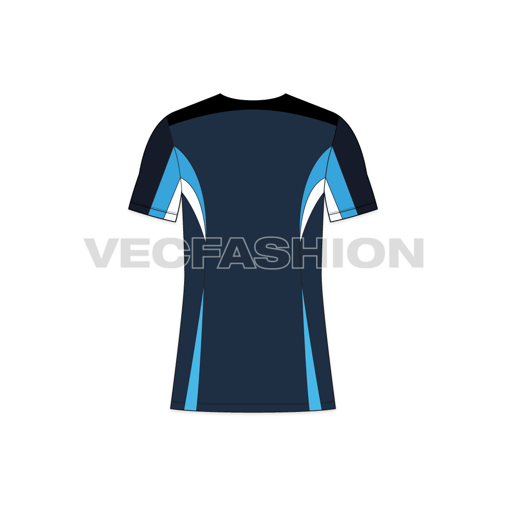 Mens rash guard sublimated t-shirt flat sketch, back view