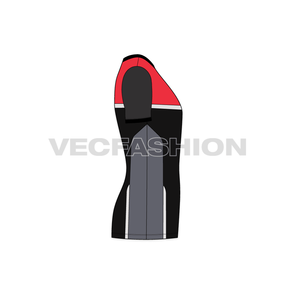 Mens rash guard t-shirt flat sketch, side view