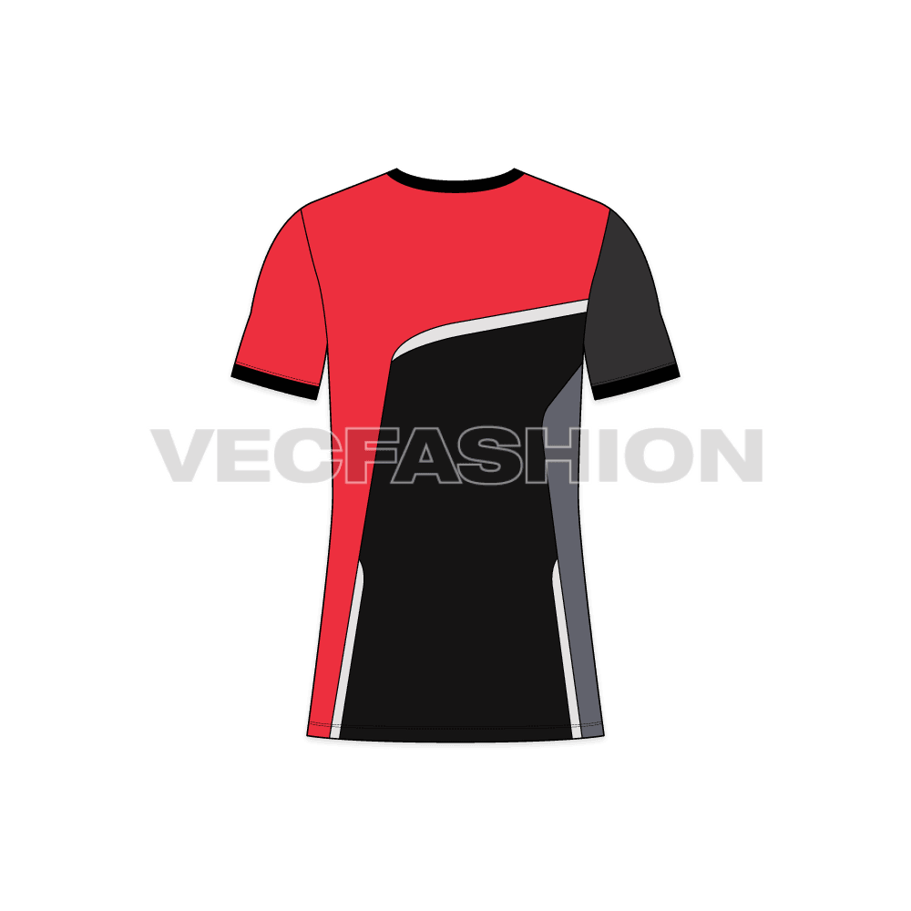 Mens rash guard t-shirt flat sketch, back view