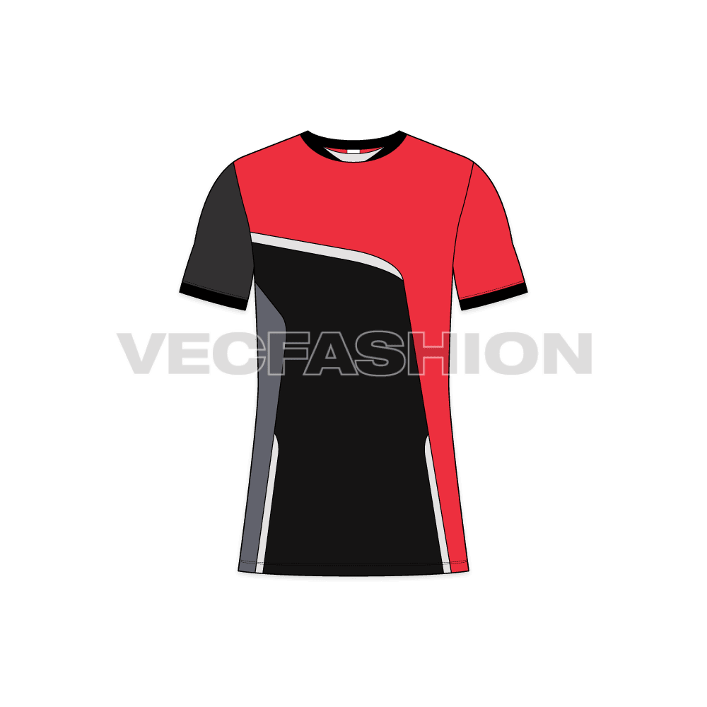 Mens rash guard t-shirt flat sketch, front view