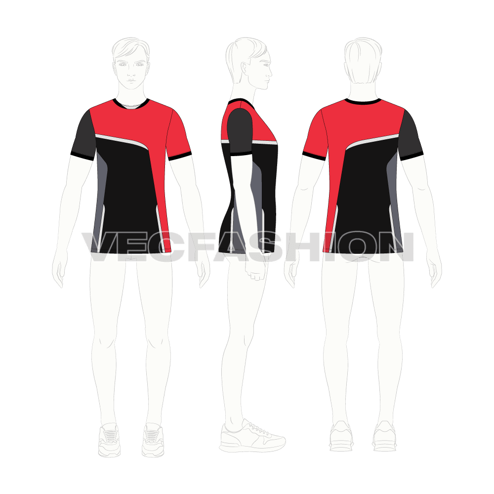 Mens rash guard t-shirt flat sketch, croqui sketch
