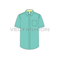 Mens regular fit casual shirt flat sketch, front view