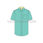 Mens regular fit casual shirt flat sketch, front view