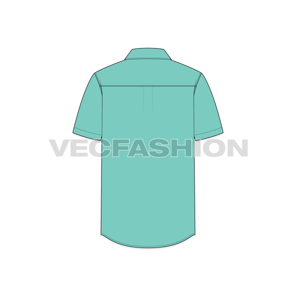 Mens regular fit casual shirt flat sketch, back view