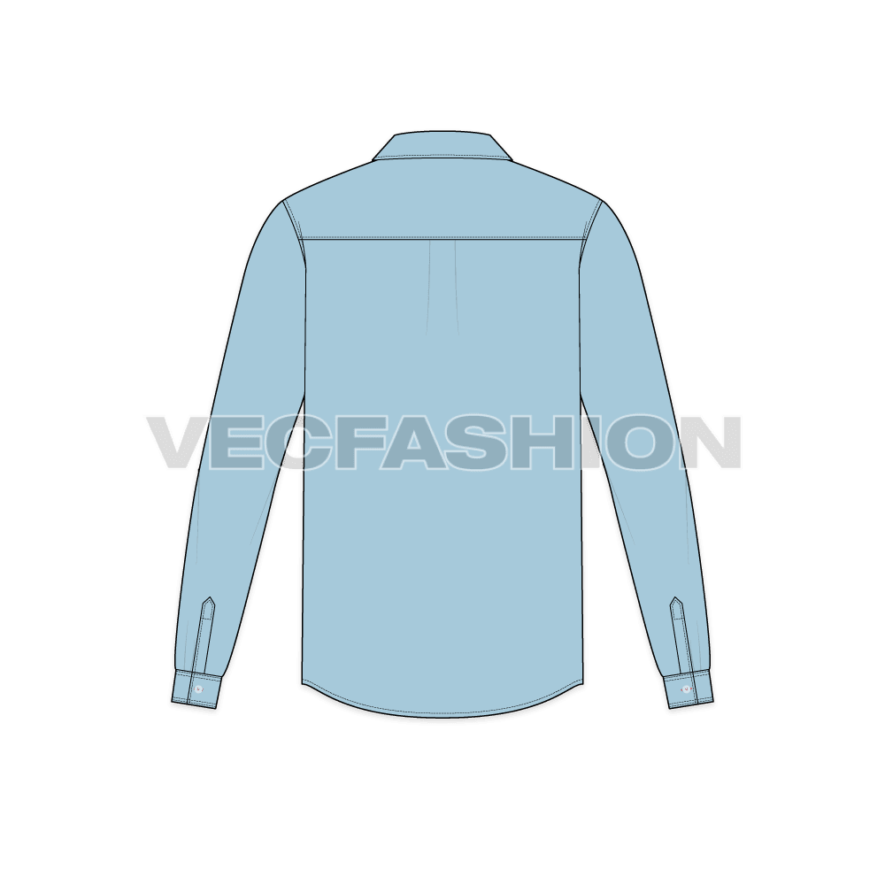 Mens regular fit classic oxford shirt flat sketch, back view
