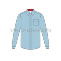 Mens regular fit classic oxford shirt flat sketch, front view