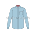 Mens regular fit classic oxford shirt flat sketch, front view
