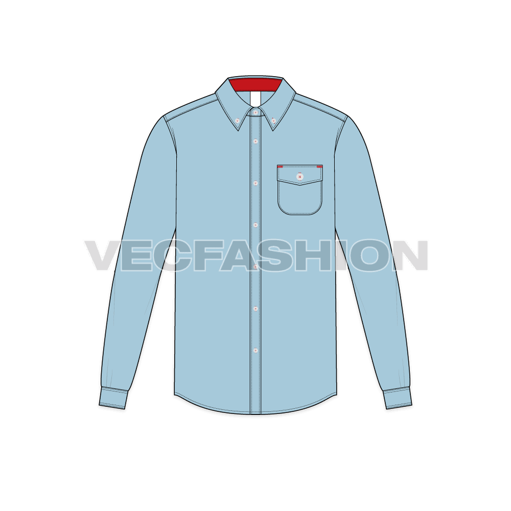 Mens Regular Fit Classic Oxford Shirt Vector Template
