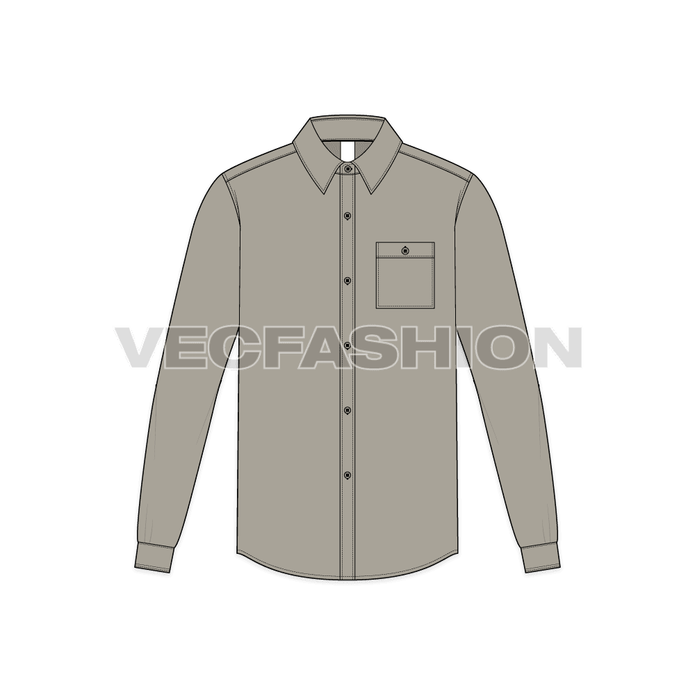 Mens regular fit shirt flat sketch, front view