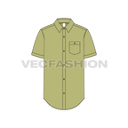 Mens regular fit shirt, short sleeved flat sketch, front view