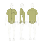 Mens regular fit shirt, short sleeved flat sketch, croqui sketch