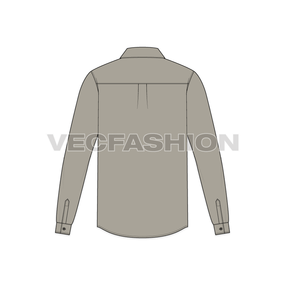 Mens regular fit shirt flat sketch, back view