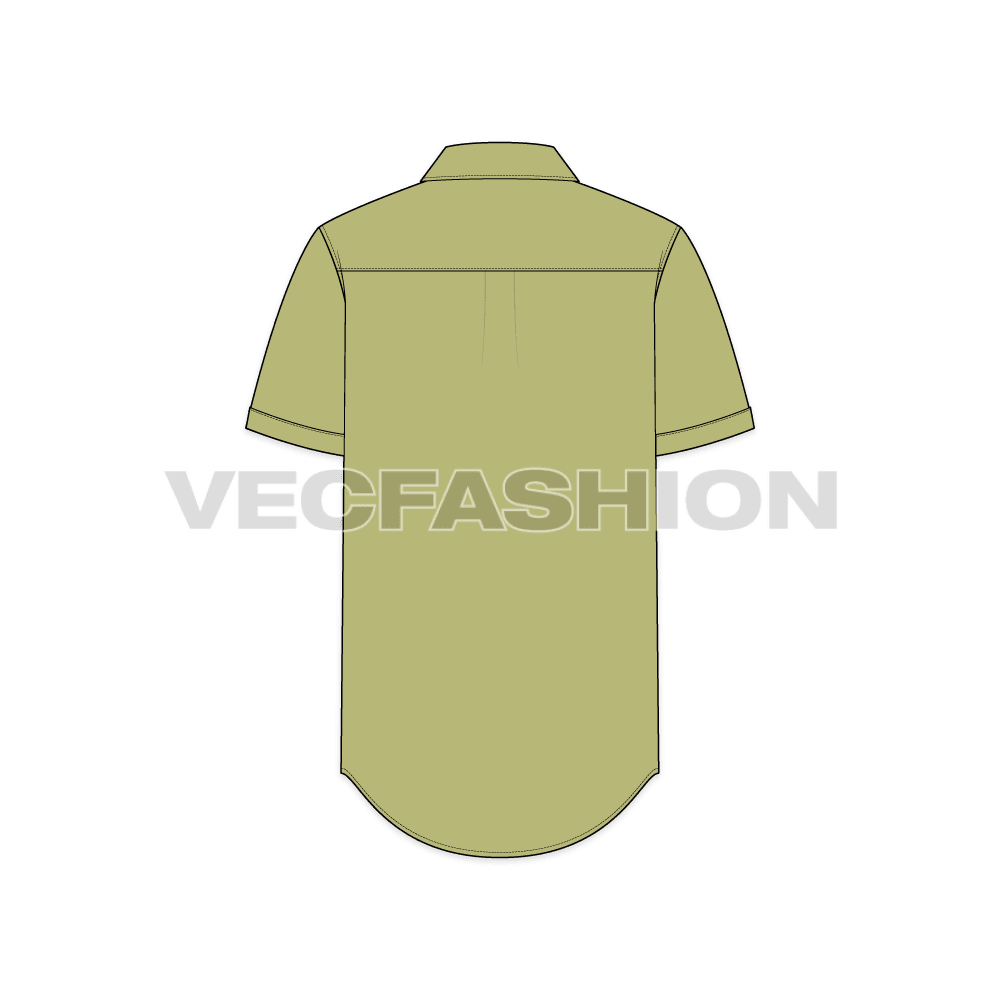 Mens regular fit shirt, short sleeved flat sketch, back view