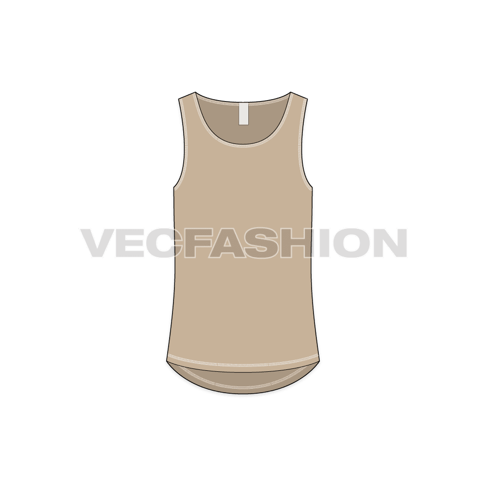 Mens relax fit racer-back tank flat sketch, front view