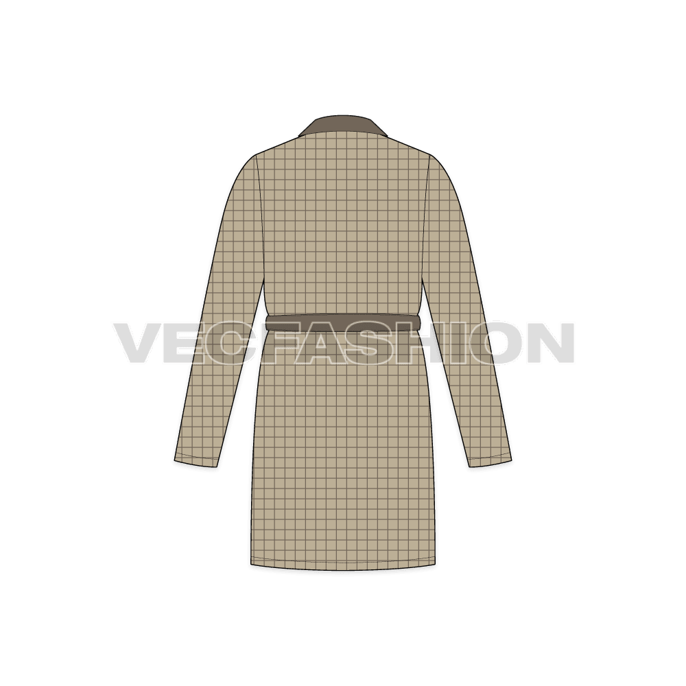 Mens robe loungewear flat sketch, back view