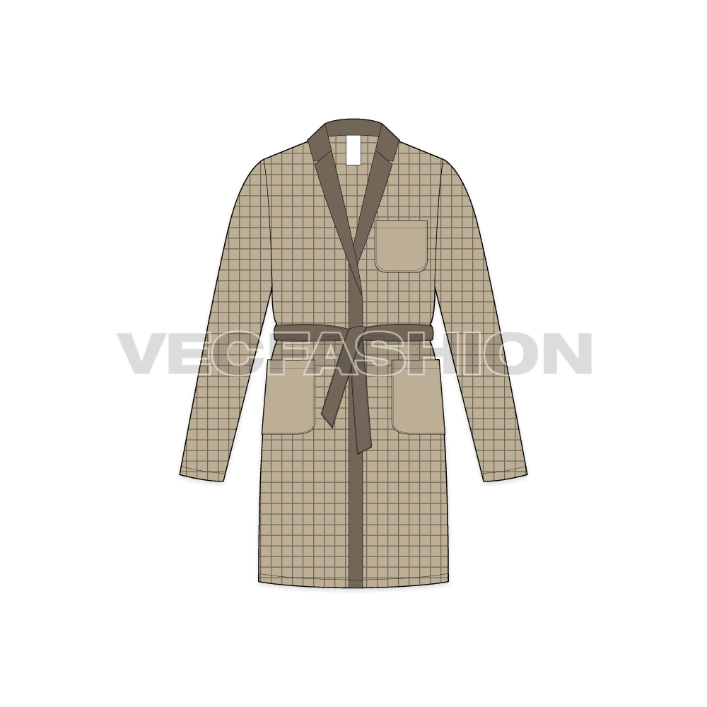 Mens robe loungewear flat sketch, front view