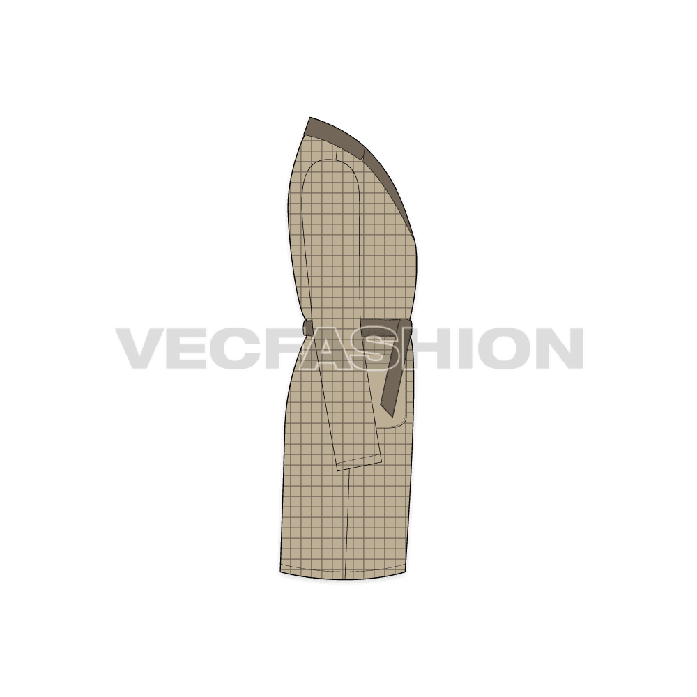 Mens robe loungewear flat sketch, side view