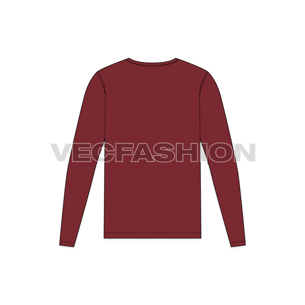 Mens round neck ringer shirt flat sketch, back view