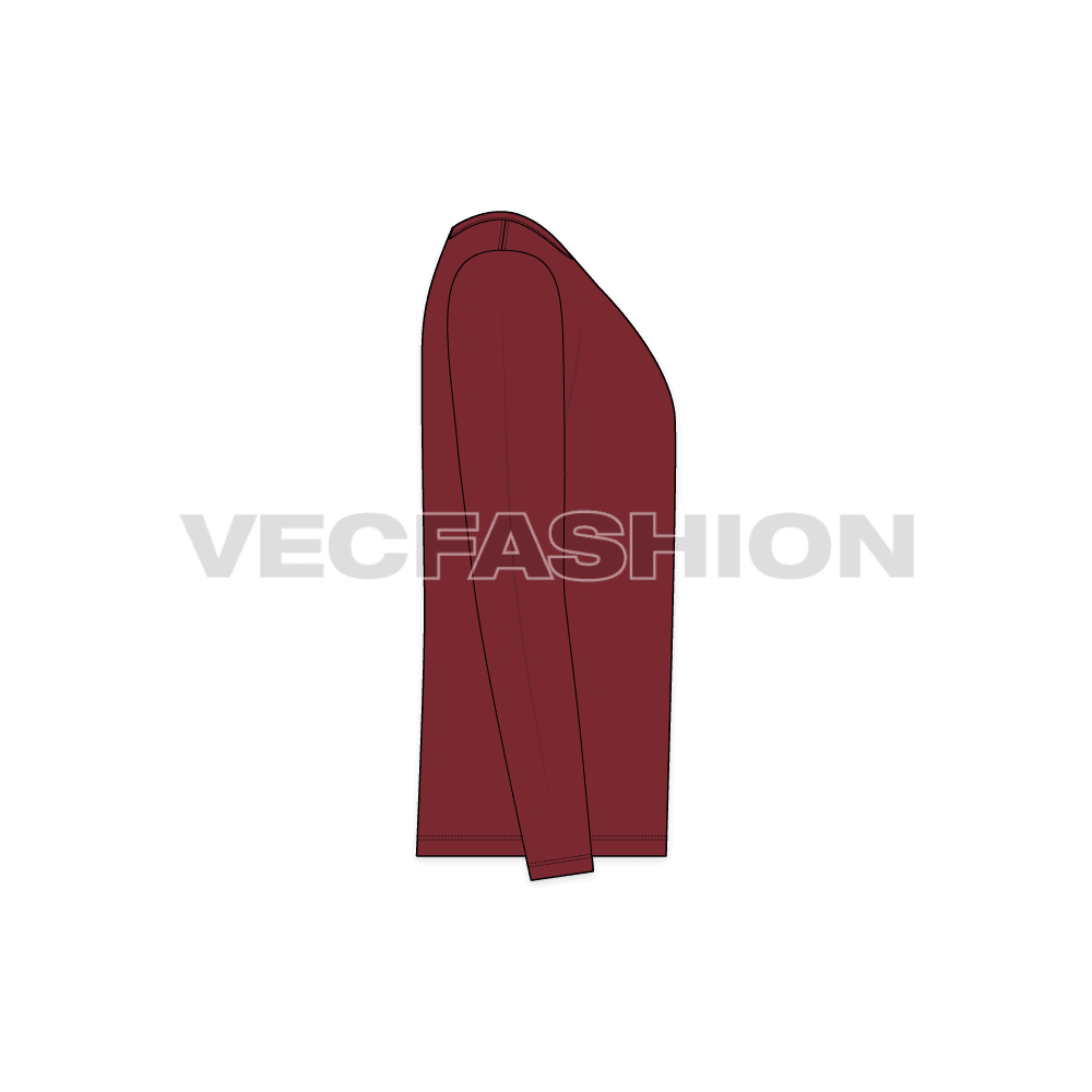 Mens round neck ringer shirt flat sketch, side view