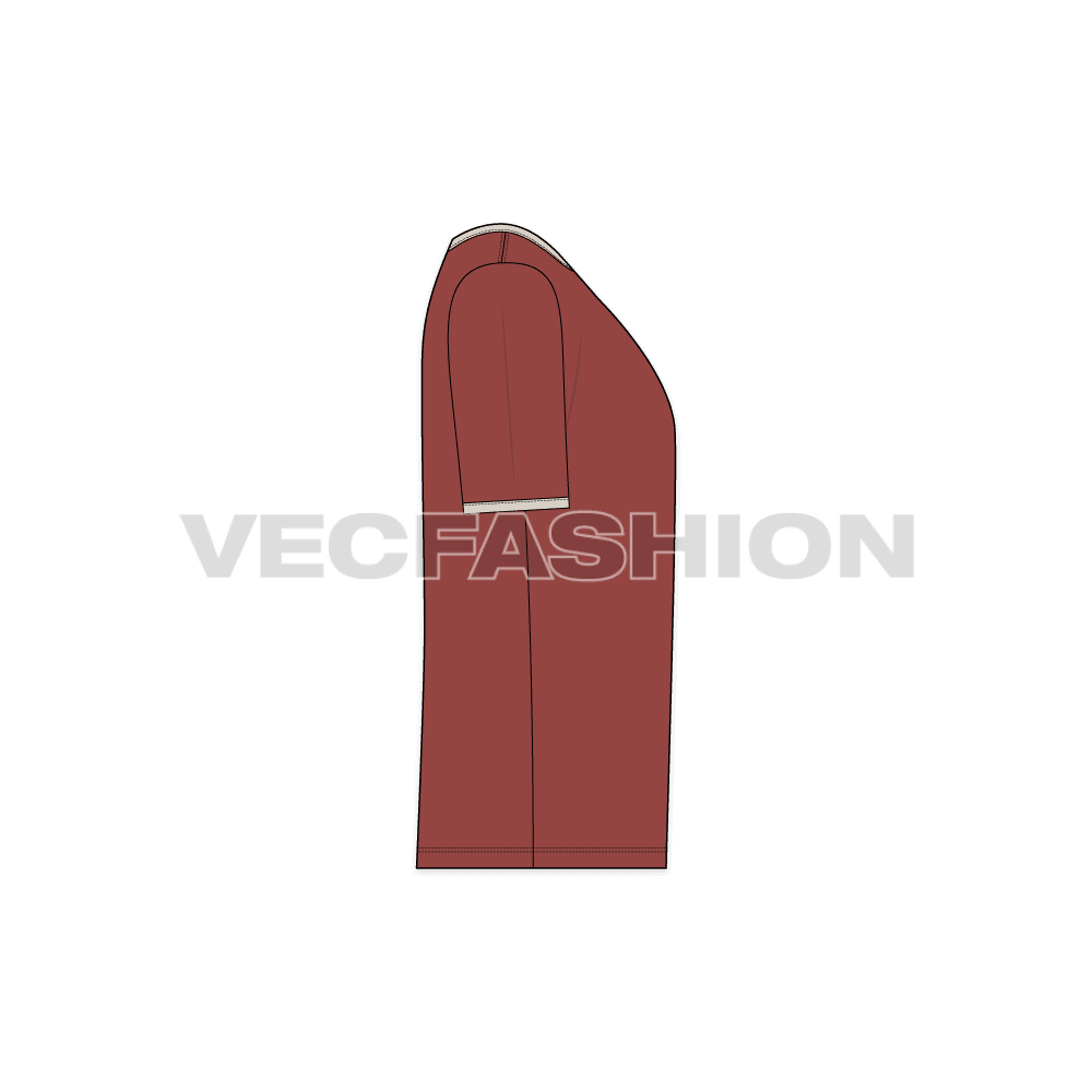Mens round neck ringer tee flat sketch, side view