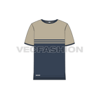 Mens round neck ringer tee, khaki midnight blue flat sketch, front view