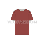 Mens round neck ringer tee flat sketch, front view