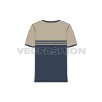 Mens round neck ringer tee, khaki midnight blue flat sketch, back view
