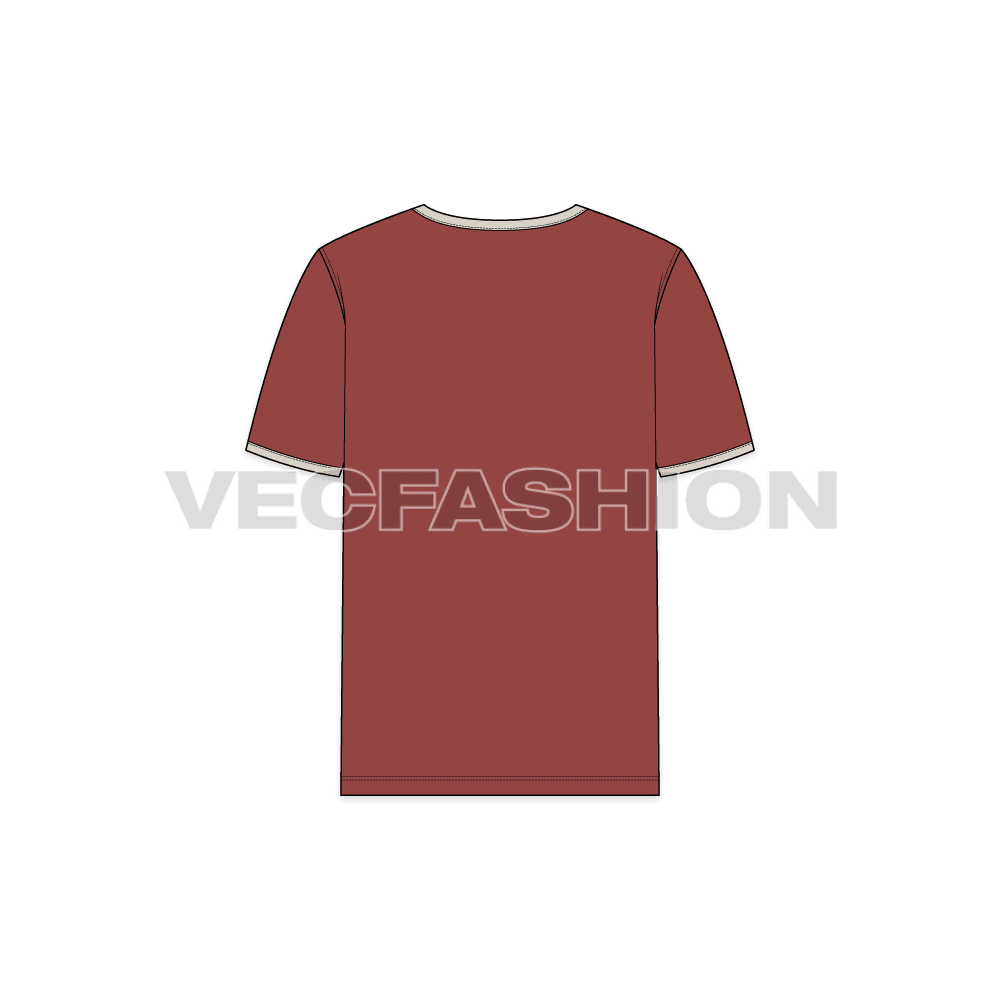 Mens round neck ringer tee flat sketch, back view