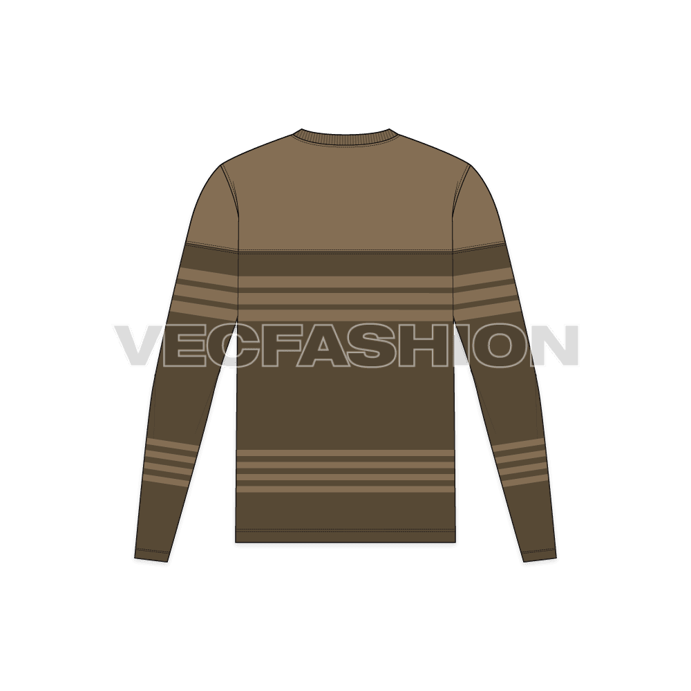 Mens round neck shirt flat sketch, back view