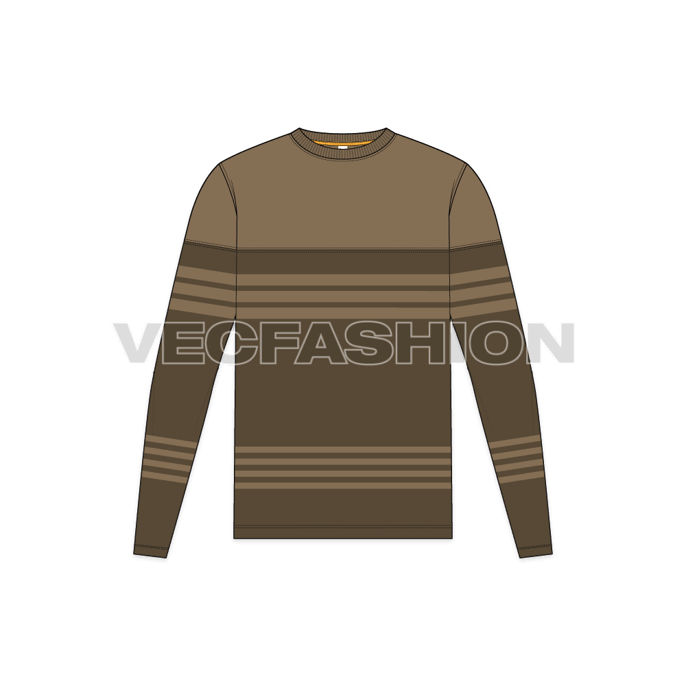 Mens round neck shirt flat sketch, front view