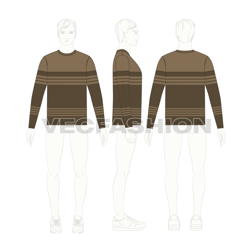 Mens round neck shirt flat sketch, croqui sketch
