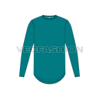 Mens round neck shirt with rounded hem flat sketch, front view