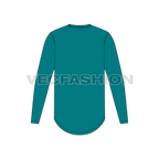 Mens round neck shirt with rounded hem flat sketch, back view