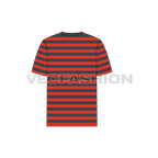 Mens round neck t-shirt, striped rib neckline flat sketch, back view