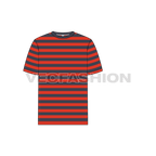 Mens round neck t-shirt, striped rib neckline flat sketch, front view